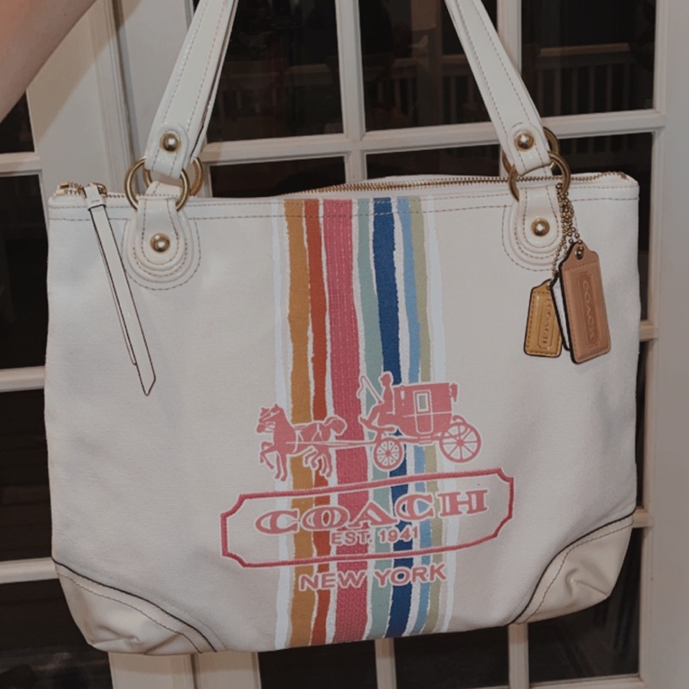 Authentic Coach Rainbow Stripe Sequin Tote - Picture 11 of 11